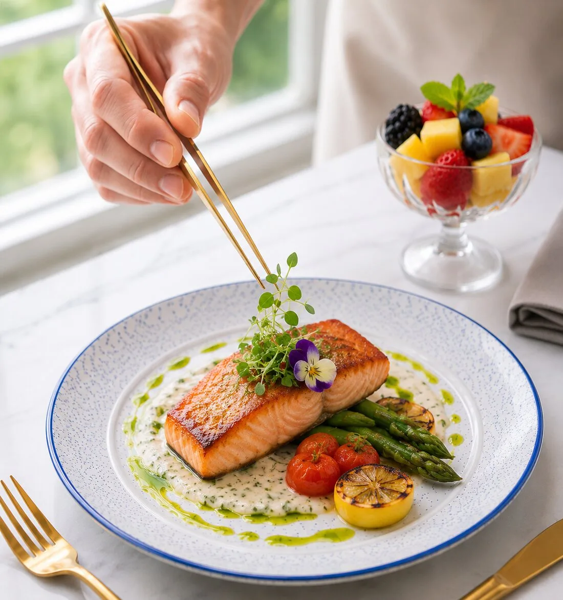 Chef preparing a dish in the Mai Thai Catering kitchen