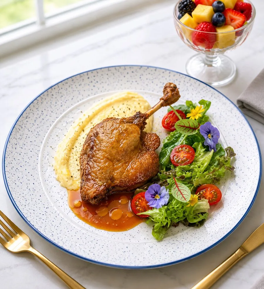 Plated catering dish with roasted vegetables