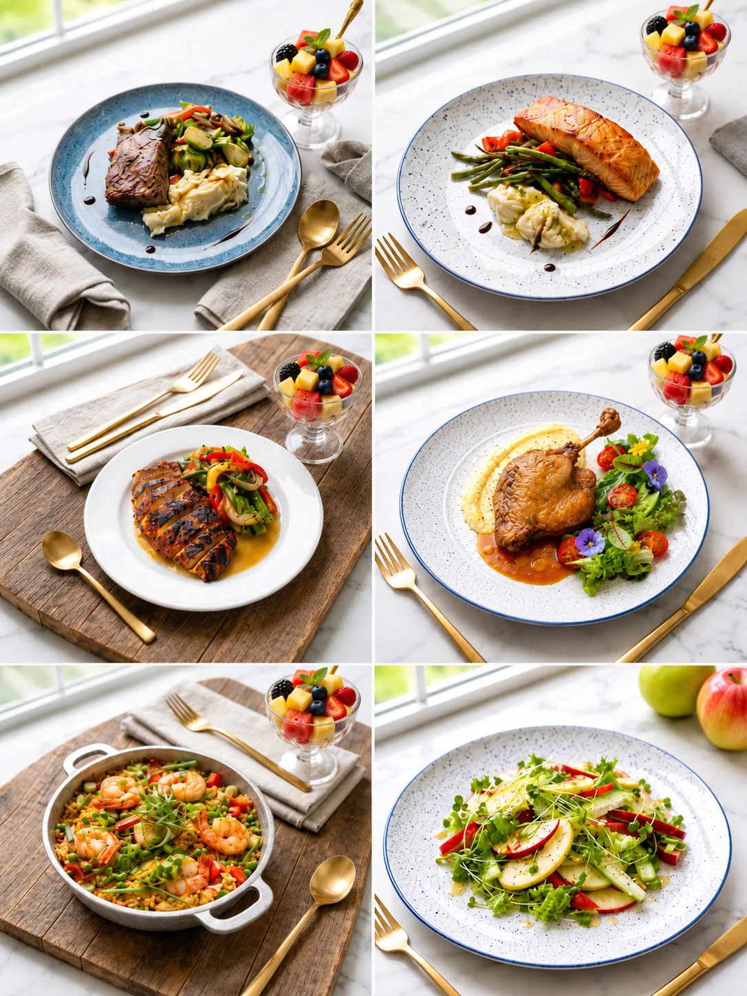Individually packed family meal to-go containers with grilled chicken, rice, salad, and a fruit cup